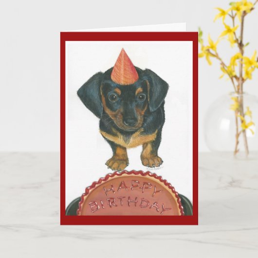 Dachshund Bonne carte d'anniversaire (Fleur jaune)