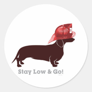 Dachshund brandweerman "Blijf laag" Ronde Sticker