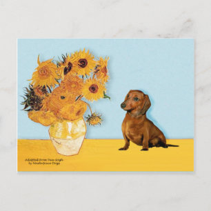 Dachshund (bruin1) - Zonnebloemen Briefkaart