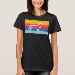 Dachshund by colorful stripes t-shirt