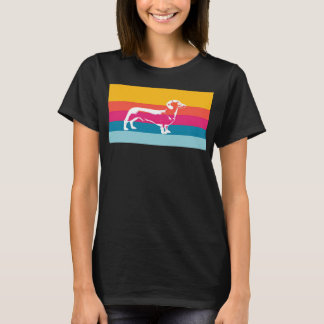 Dachshund by colorful stripes t-shirt