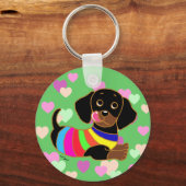 Dachshund Cartoon 2 Harten Sleutelhanger (Voorkant)