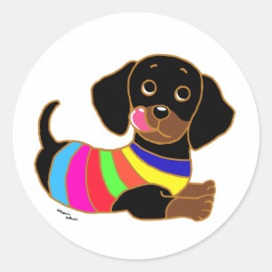 Dachshund Cartoon 2 Ronde Sticker