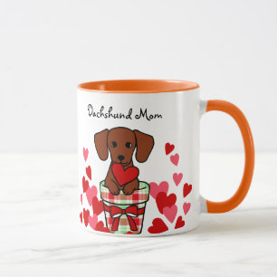 Dachshund Cartoon Heart Mok