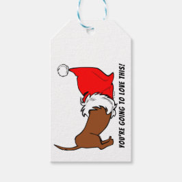 Dachshund Cartoon Santa Hat Christmas Gift Label Cadeaulabel