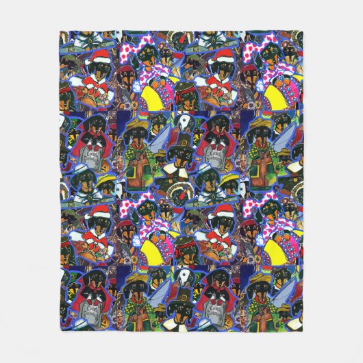 Dachshund Cartoons Fleece Deken (Voorkant)