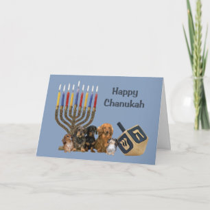 Dachshund Chanukah Card Menorah Dreidel4 Feestdagen Kaart