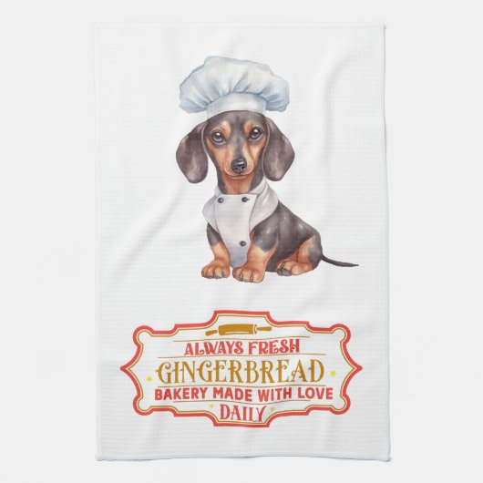 Dachshund Chef Baking Gingerbread Theedoek (Verticaal)