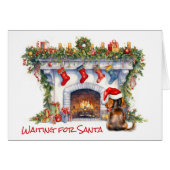 Dachshund Chien attendent la cheminée de Noël Père (Devant horizontal)