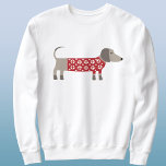 Dachshund Chien Fun Sweat de Noël<br><div class="desc">Mignonne et adorable Dachshund Sausage ou Wiener chien dans un pull tricoté rouge et blanc festif. Art original de Nic Squirrell.</div>