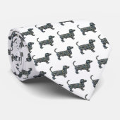 Dachshund Chien Silhouette Jaune & Bleu Cravate bl (Roulé)