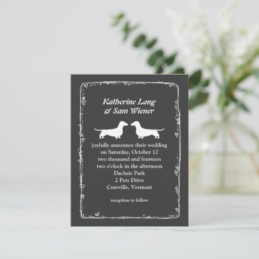 Dachshund Chien Silhouettes Mariage Faire-part (Debout devant)