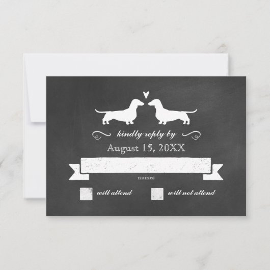Dachshund Chien Silhouettes Mariage RSVP Réponse (Devant)