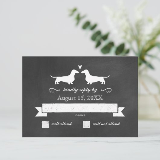 Dachshund Chien Silhouettes Mariage RSVP Réponse (Debout devant)