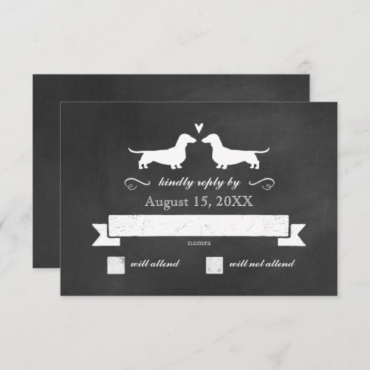 Dachshund Chien Silhouettes Mariage RSVP Réponse (Devant / Derrière)
