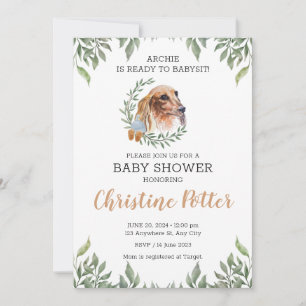 Dachshund Chien vert Boho Baby shower Invitation