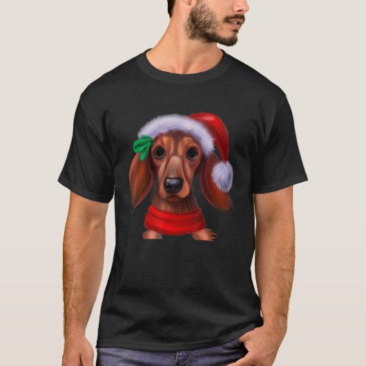 Dachshund Chiweenie Wiener Dog Santa Claus Hat Chr T-shirt (Voorkant)