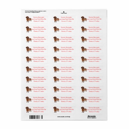 Dachshund Chocolade Bruin Puppy Hond Rood Etiket (Full Sheet)