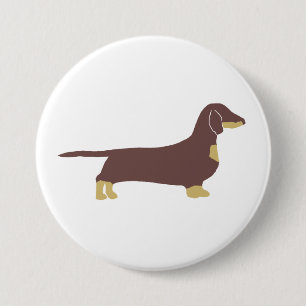 dachshund chocolade en bruine silhouet ronde button 7,6 cm