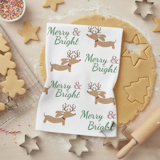 Dachshund Christmas Joyeux & Bright Dish Serviette