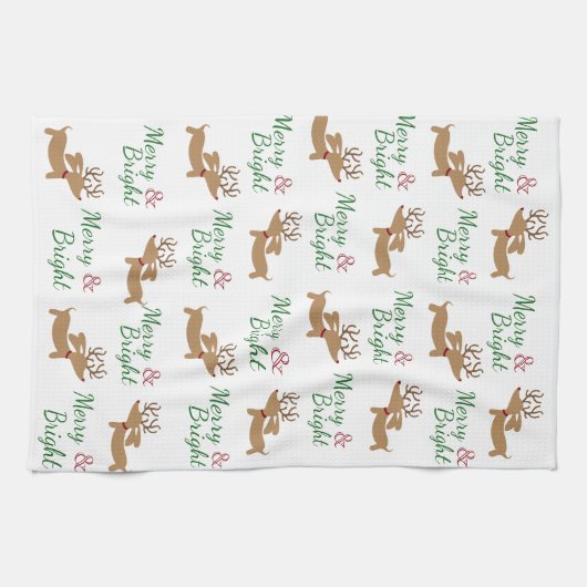 Dachshund Christmas Joyeux & Bright Dish Serviette (Horizontal)