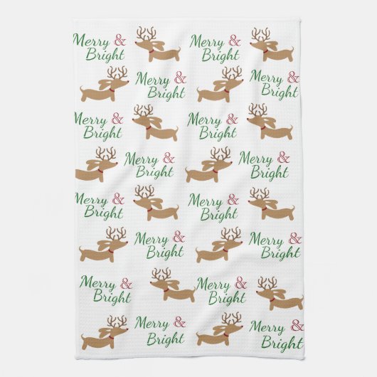 Dachshund Christmas Joyeux & Bright Dish Serviette (Vertical)