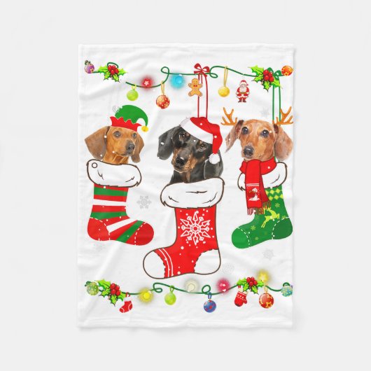 Dachshund Christmas Lights Gift Funny Xmas Dog Lov Fleece Deken (Voorkant)