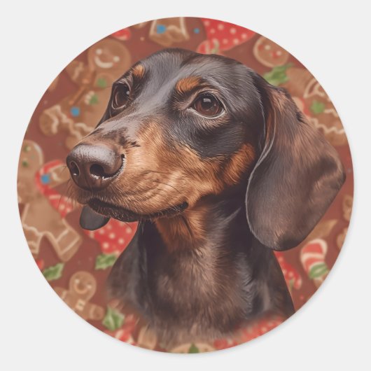 Dachshund christmas ronde sticker (Voorkant)