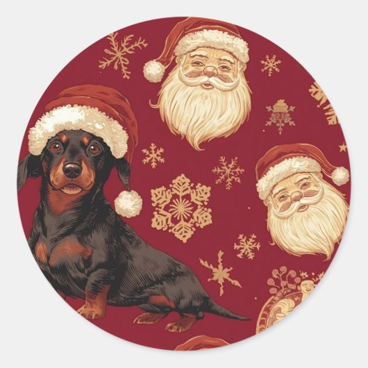 Dachshund christmas ronde sticker (Voorkant)