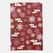 Dachshund Christmas Snowflake Red Dish Serviette (Vertical)
