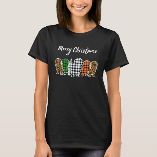 Dachshund Christmas Womens Weenie Dog Plaid T-shirt (Voorkant)