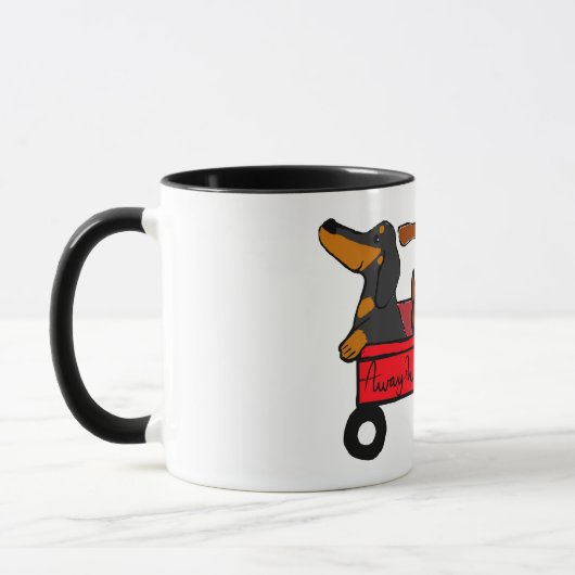 Dachshund Coffee Cup Mok Rode Wagon (Links)