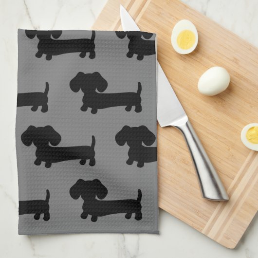 Dachshund Cuisine Plat Serviette de cuisine Noir & (Quart Plié)