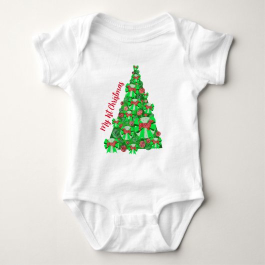 Dachshund Daxie Hond Silhouet Kerstboom Rood Romper (Voorkant)