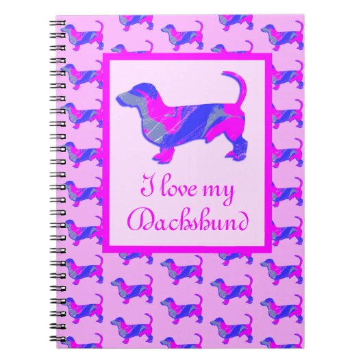 Dachshund/Daxie Hondenliefhebber Roze/Blue Silhoue Notitieboek (Voorkant)