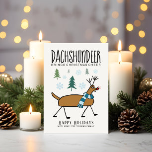 Dachshund Deer Kerstmis Cheer Funny Feestdagenkaart