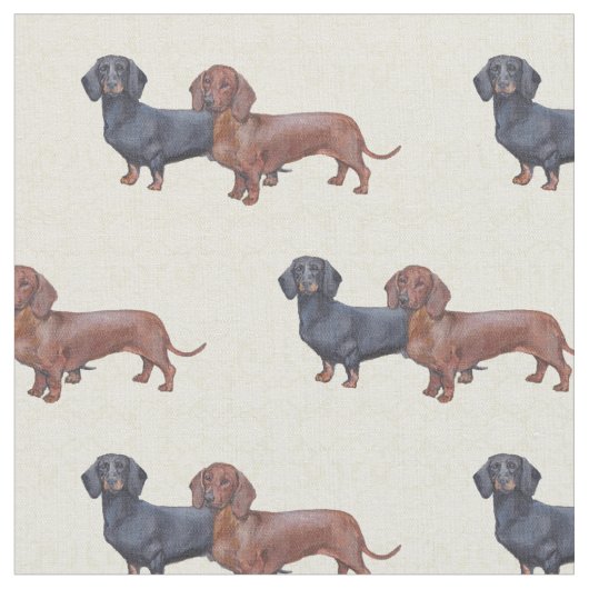 Dachshund Dog Art Fabric Stof (Close Up)