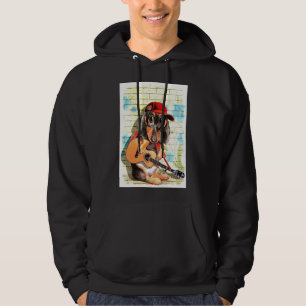 Dachshund Dog Art met gitaar en Pet Hoodie