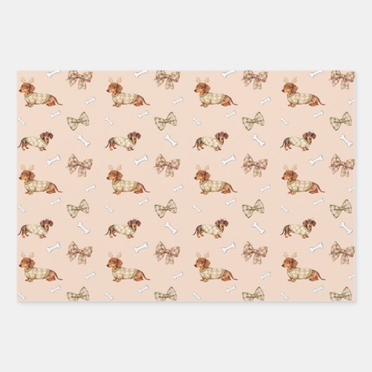 Dachshund Dog Christmas Checkerboard Sweater Bow Inpakpapier Vel (Voorkant 2)