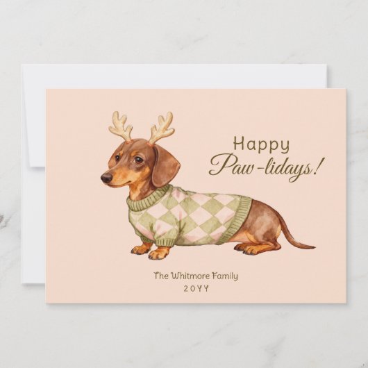 Dachshund Dog Christmas Checkered Sweater Photo Feestdagenkaart (Voorkant)