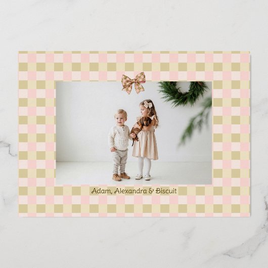 Dachshund Dog Christmas Checkered Sweater Photo Folie Feestdagenkaart (Achterkant)