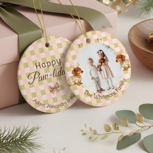 Dachshund Dog Christmas Checkered Sweater Photo Keramisch Ornament