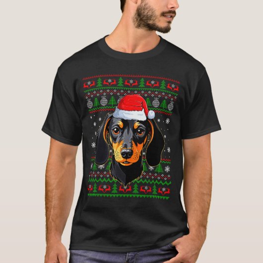 Dachshund Dog Christmas Ugly Sweater Santa Adults T-shirt (Voorkant)