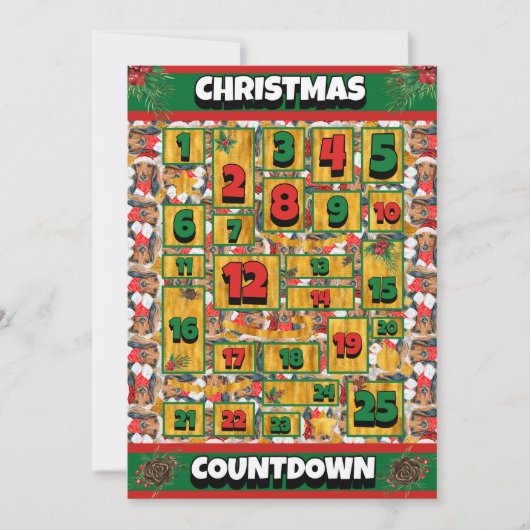Dachshund Dog Counting Kerstmis Advent Calendar Feestdagenkaart (Voorkant)