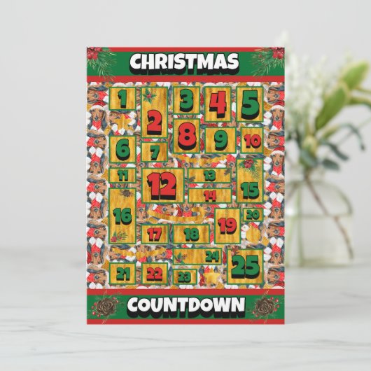 Dachshund Dog Counting Kerstmis Advent Calendar Feestdagenkaart (Staand voorkant)