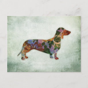 Dachshund Dog Floral over Groen Briefkaart