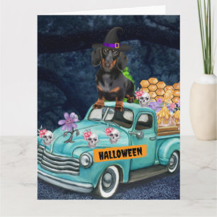 Dachshund Dog Halloween Truck Scary Night Kaart