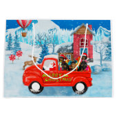 Dachshund Dog in kerstcadeauwagen Groot Cadeauzakje (Voorkant)