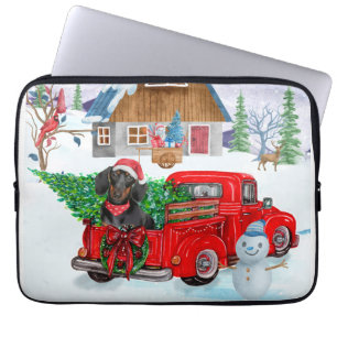 Dachshund Dog in kerstcadeauwagen Laptop Sleeve