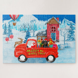 Dachshund Dog in kerstcadeauwagen Legpuzzel